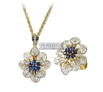 瑰麗之約 藍寶鉆石18K金花形吊墜與戒指的優雅綻放